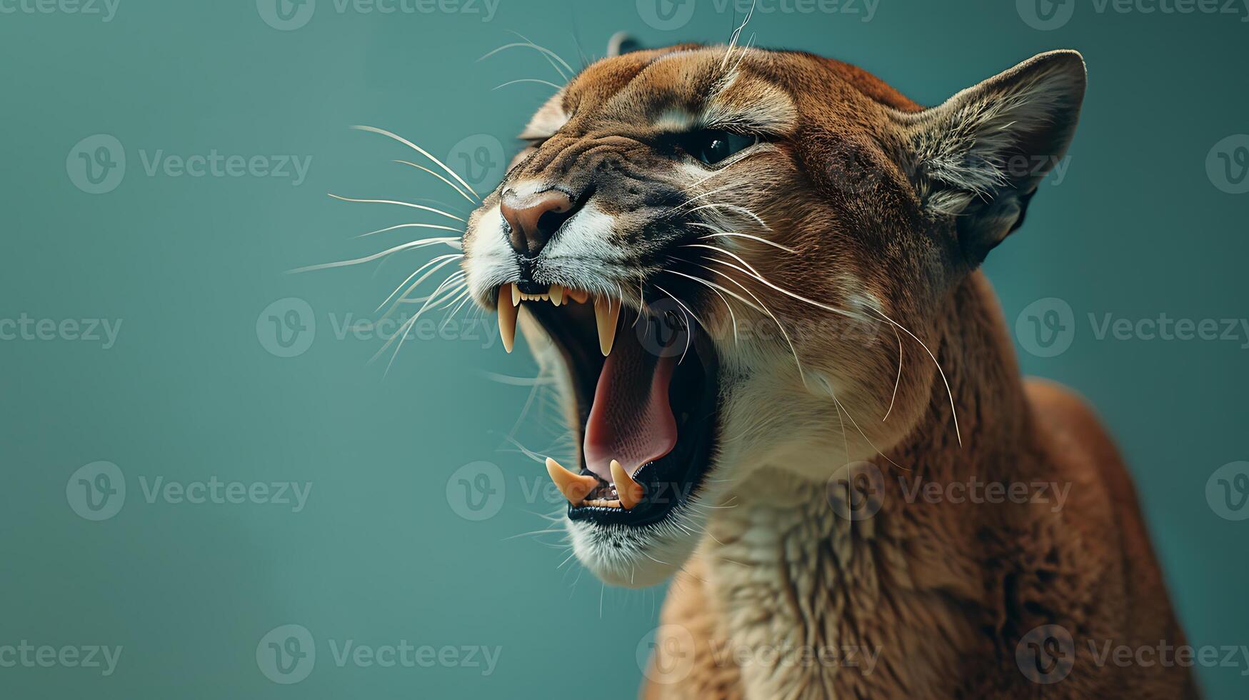 A close up of a cougar with its mouth open photo