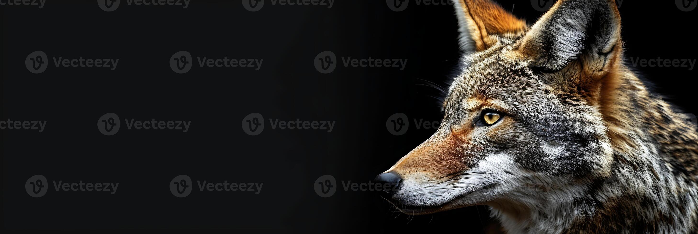 A close up of a coyote's face photo