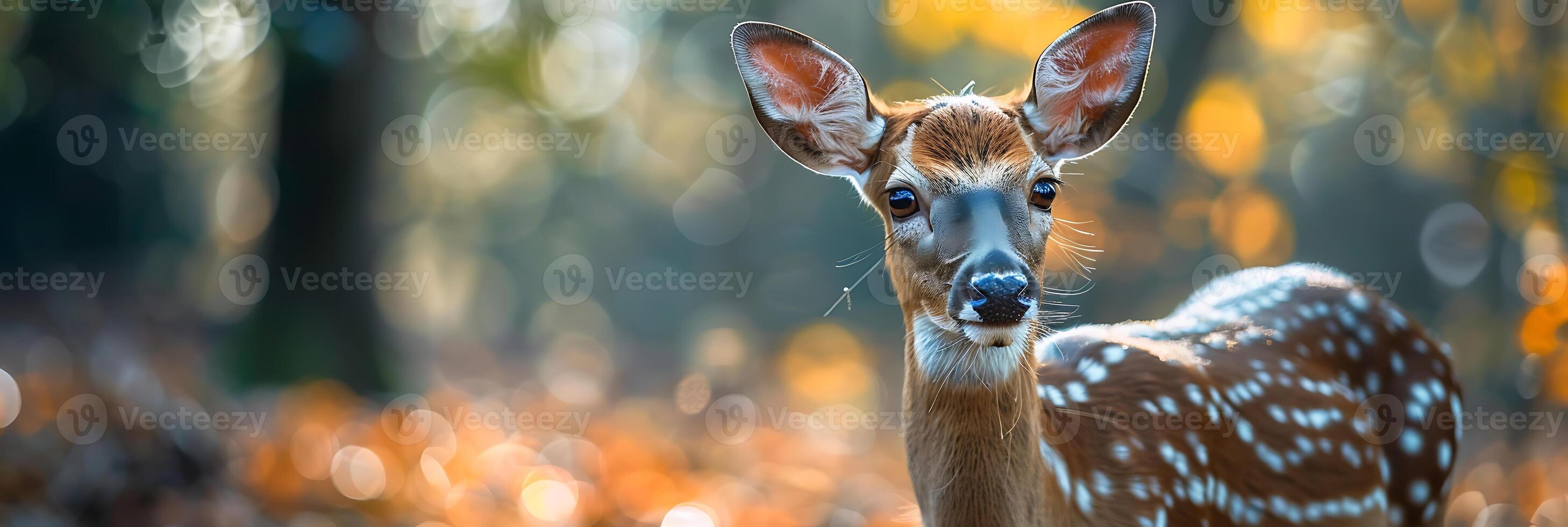 A deer is standing in the middle of a forest photo