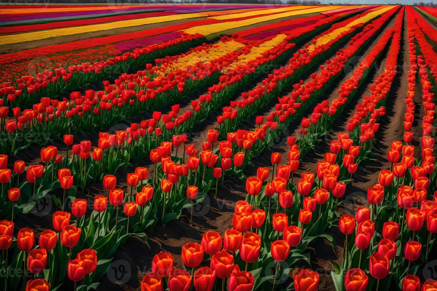 A field of red and yellow tulips photo