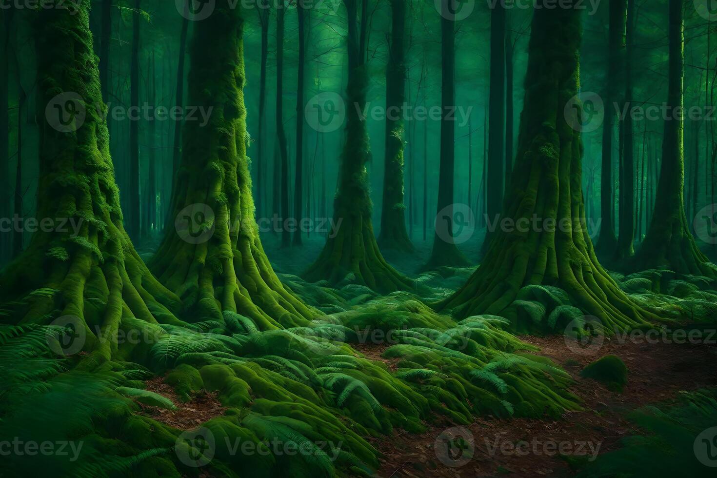 A green forest with ferns and trees photo