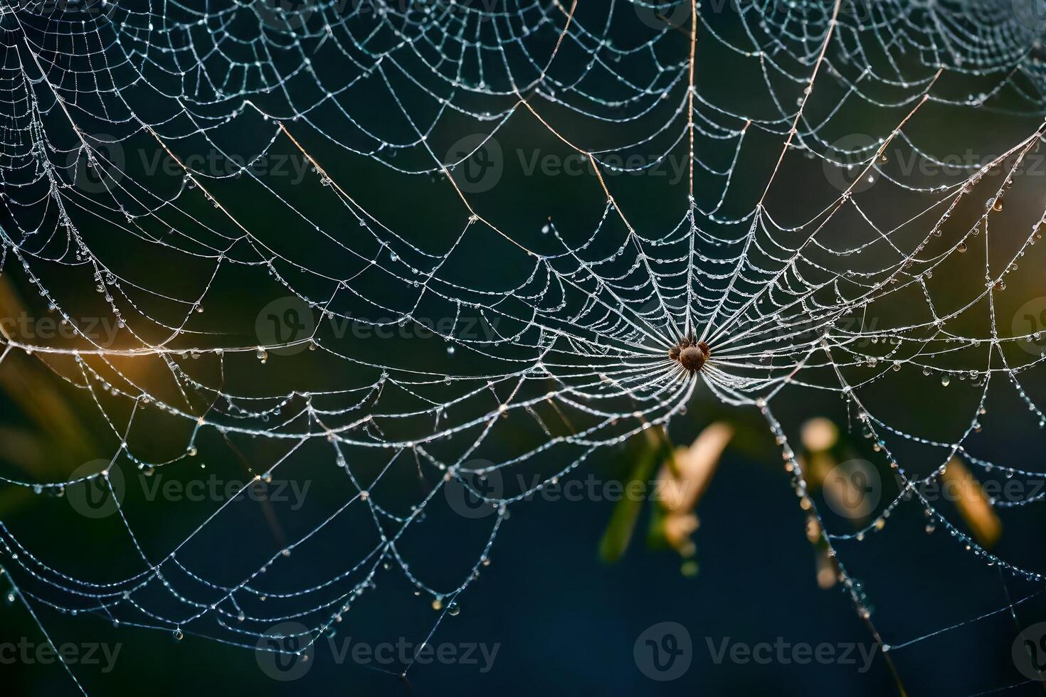 A spider web with dew on it photo