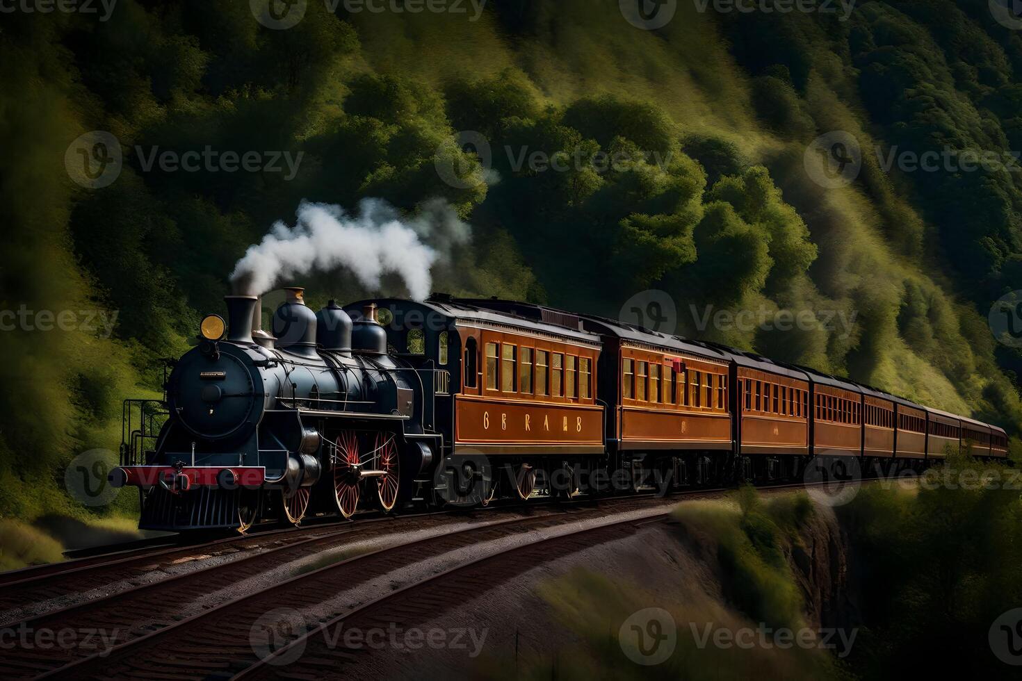 A steam train traveling down the tracks photo