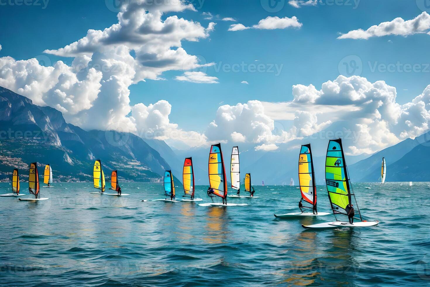 Windsurfers on lake como, italy photo