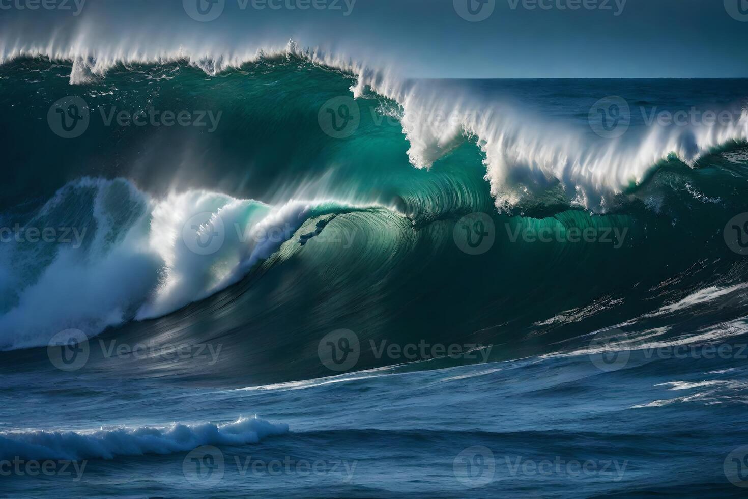 A large wave breaking on the ocean photo
