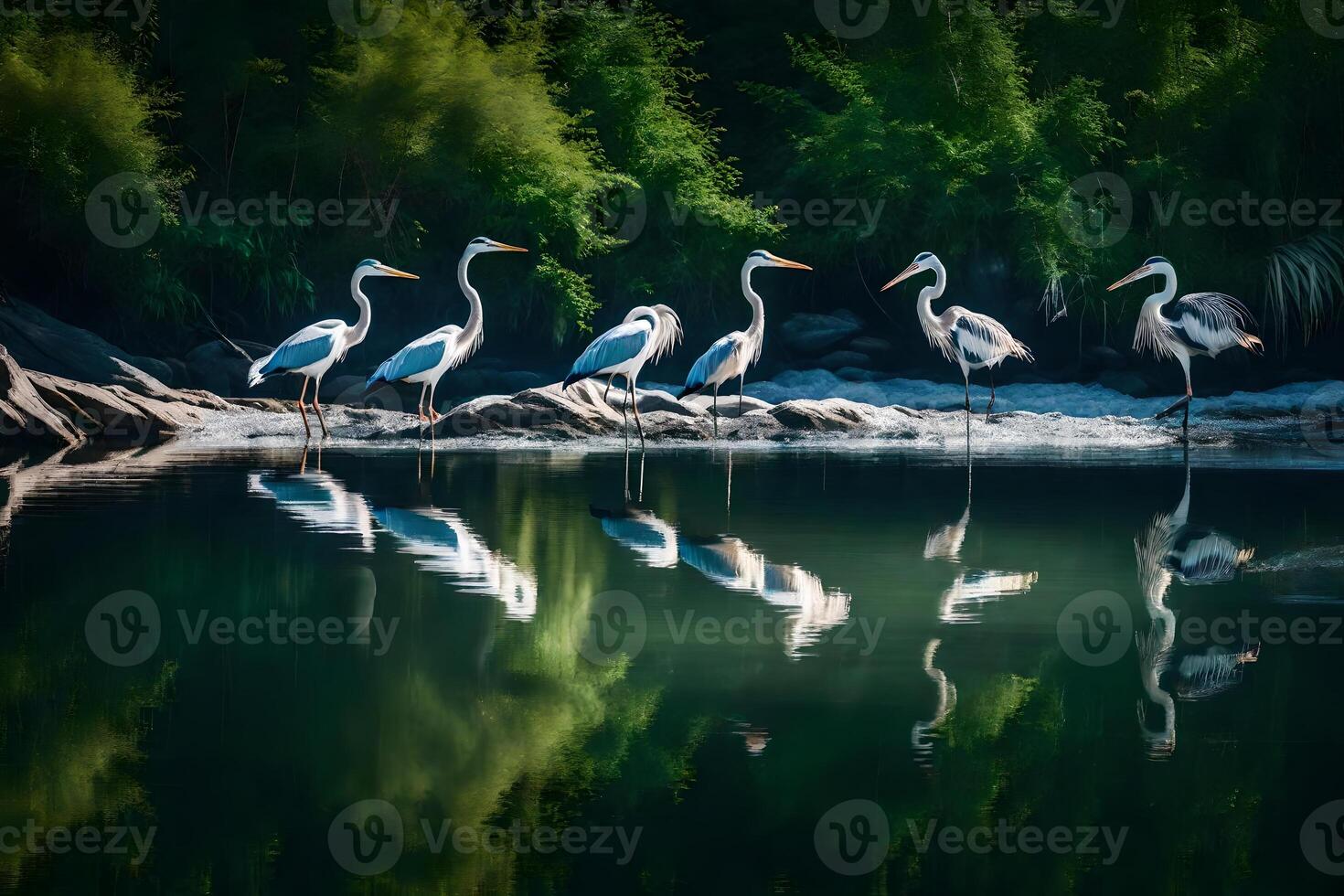 Great egrets in the river photo