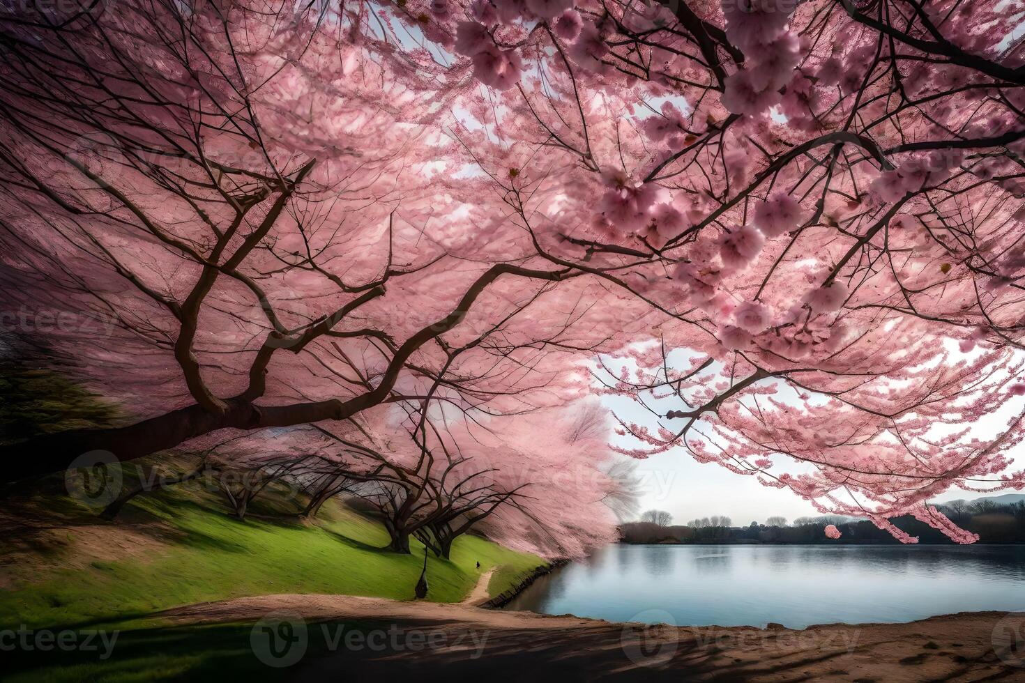 Cherry blossoms by the water photo