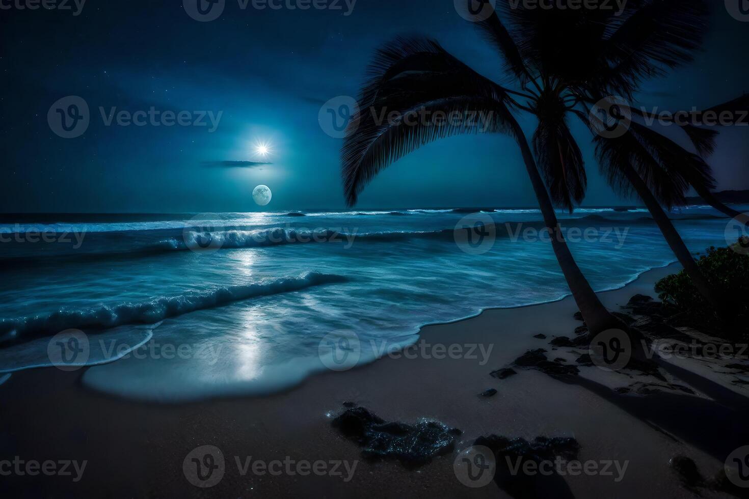 Moon over the ocean at night photo