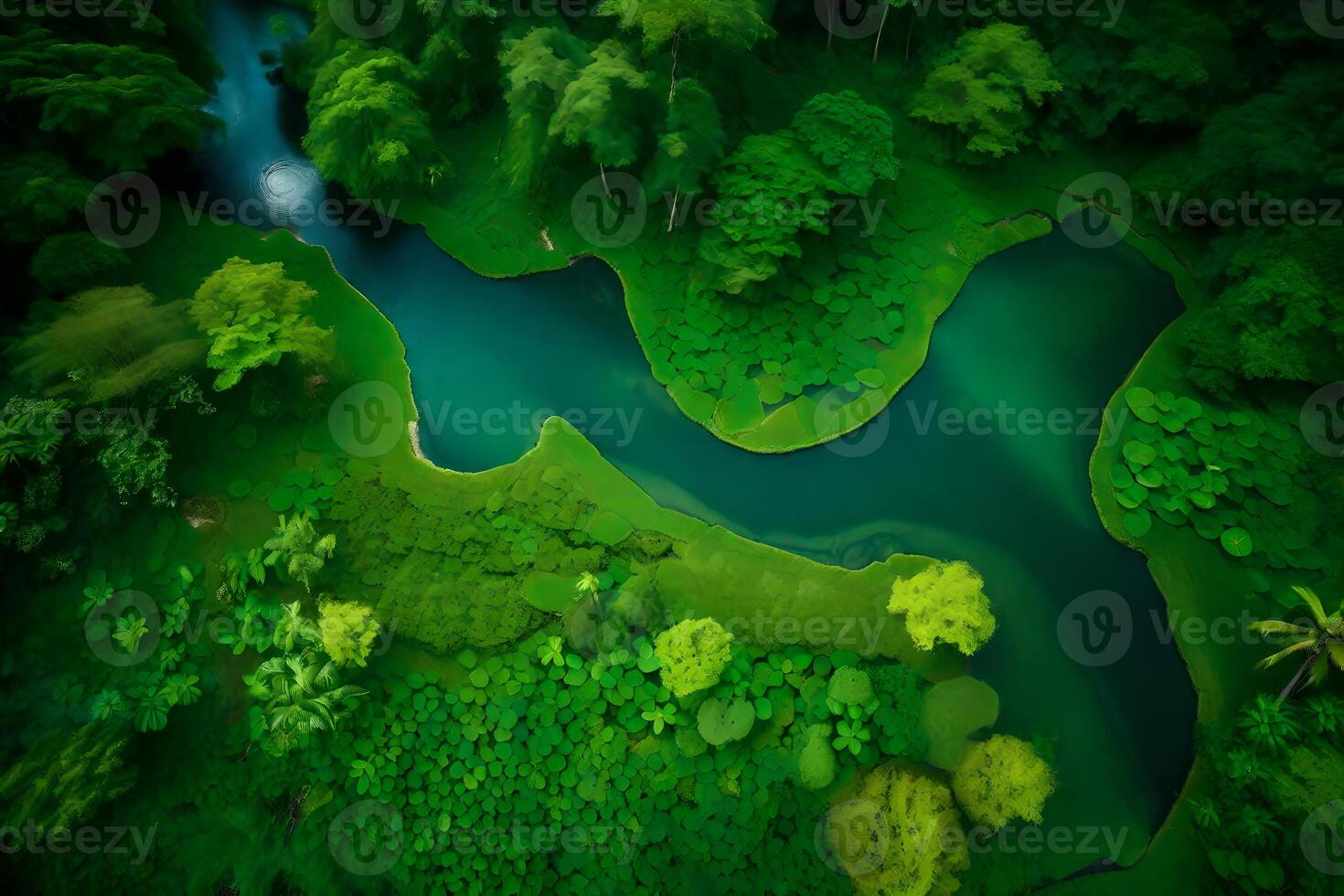 Aerial view of a river in a tropical forest photo