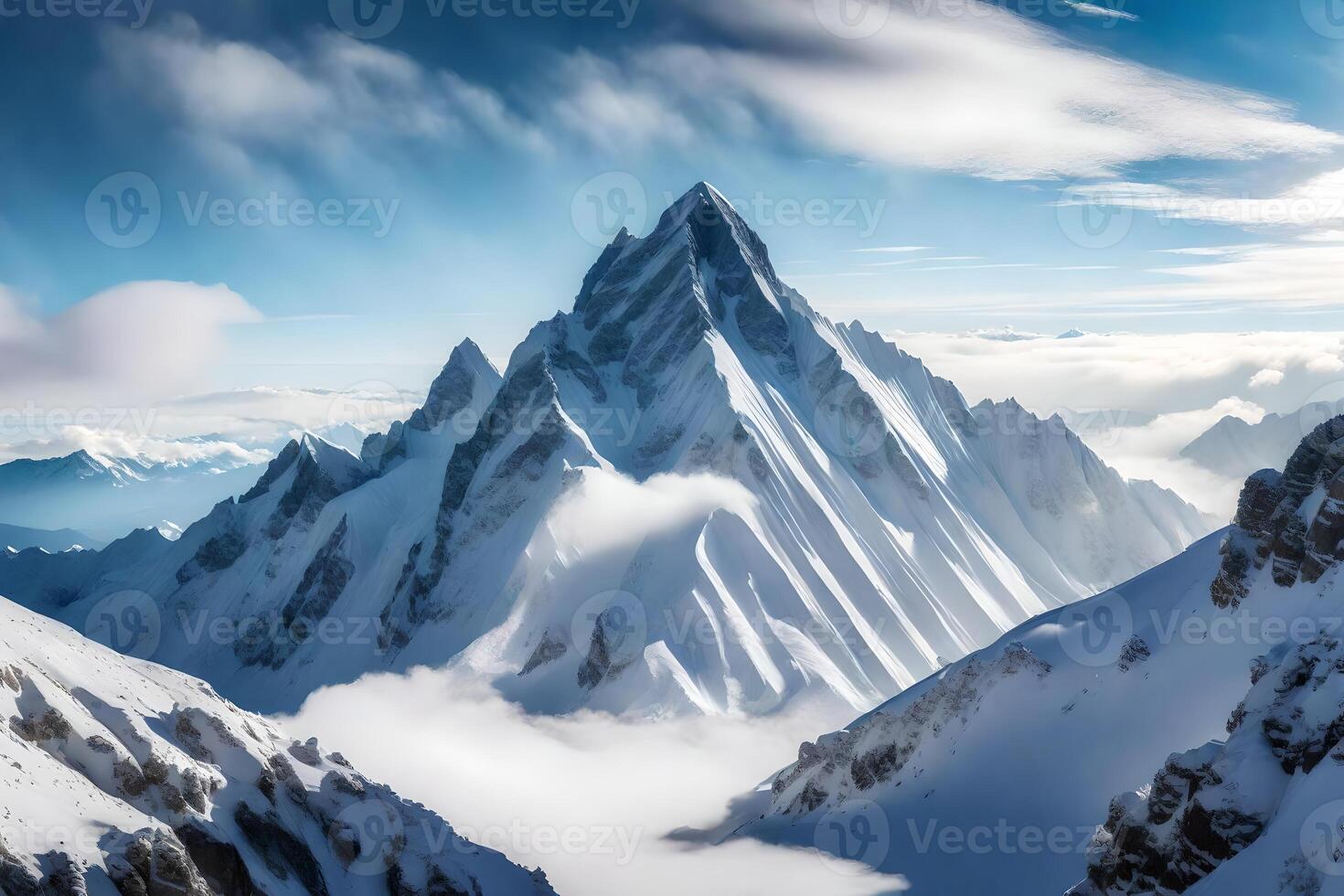 A mountain range is shown in the snow photo