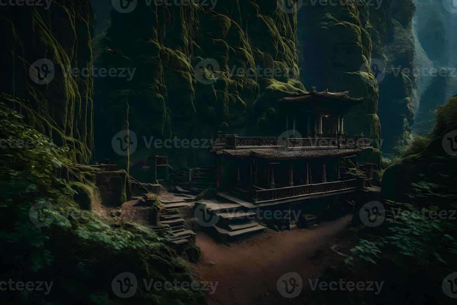 A small hut in the middle of a cave photo