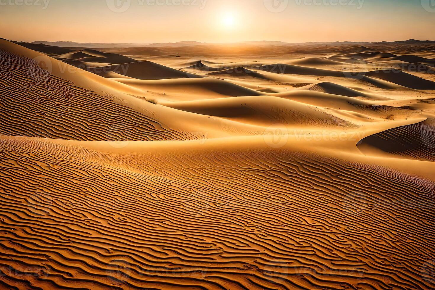 The sun is setting over the desert in this photo