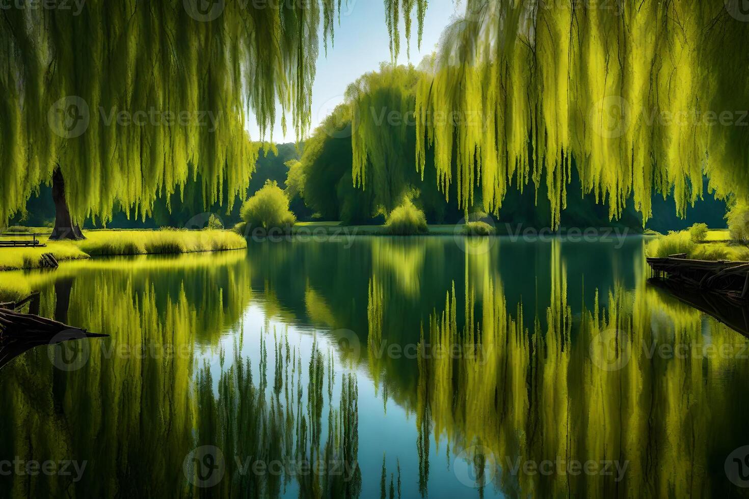 A beautiful scene of trees and water photo