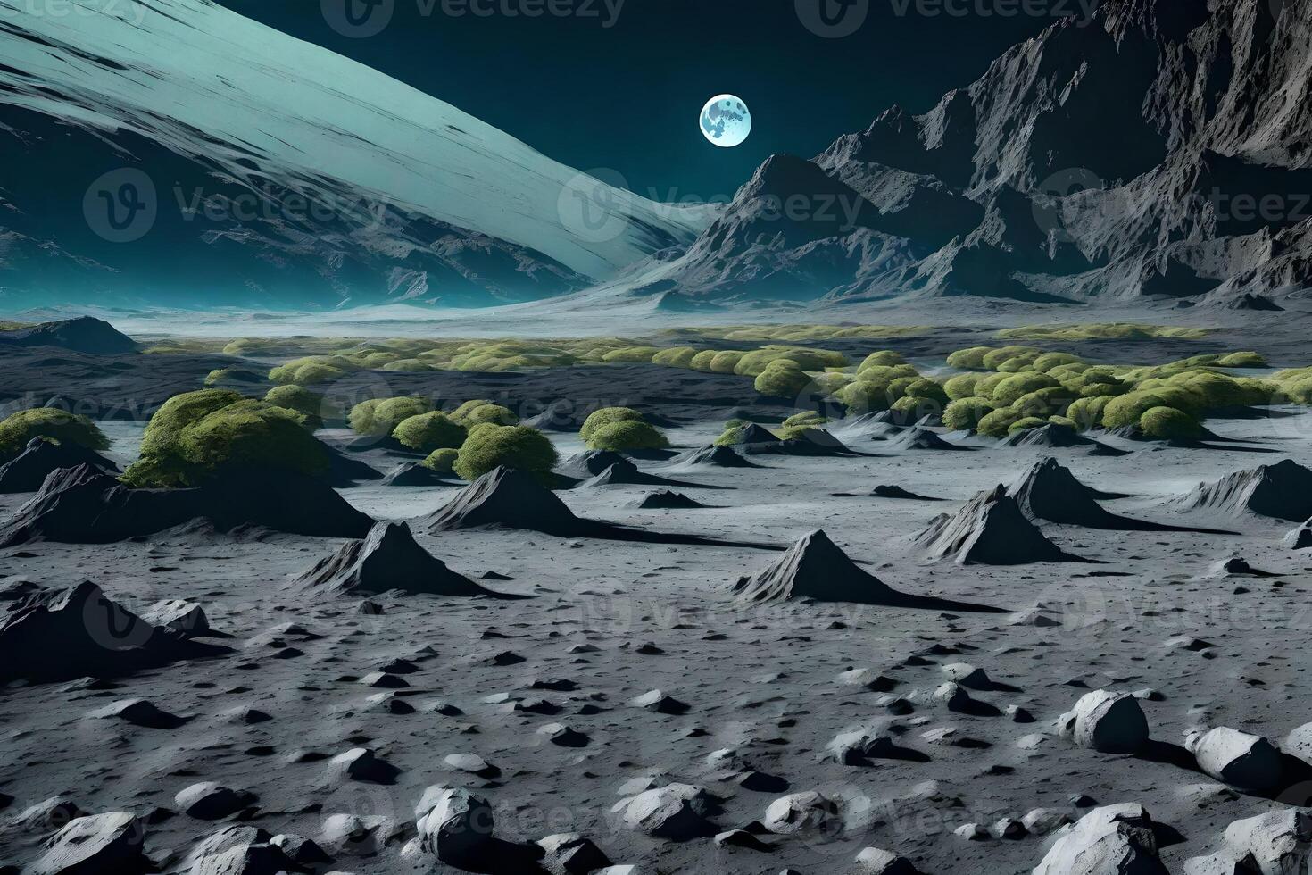 An alien landscape with rocks and trees photo
