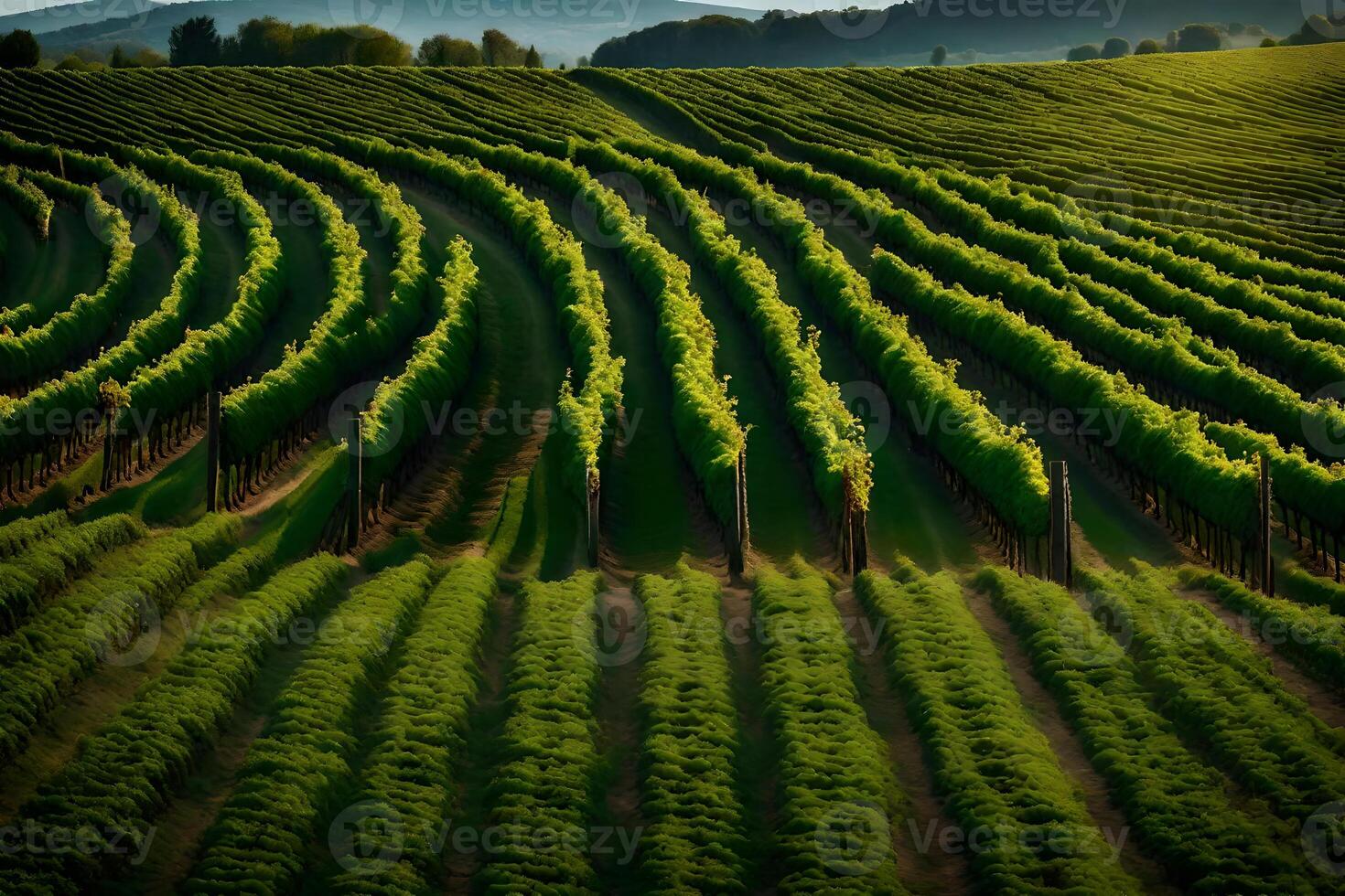 An aerial view of a vineyard field photo