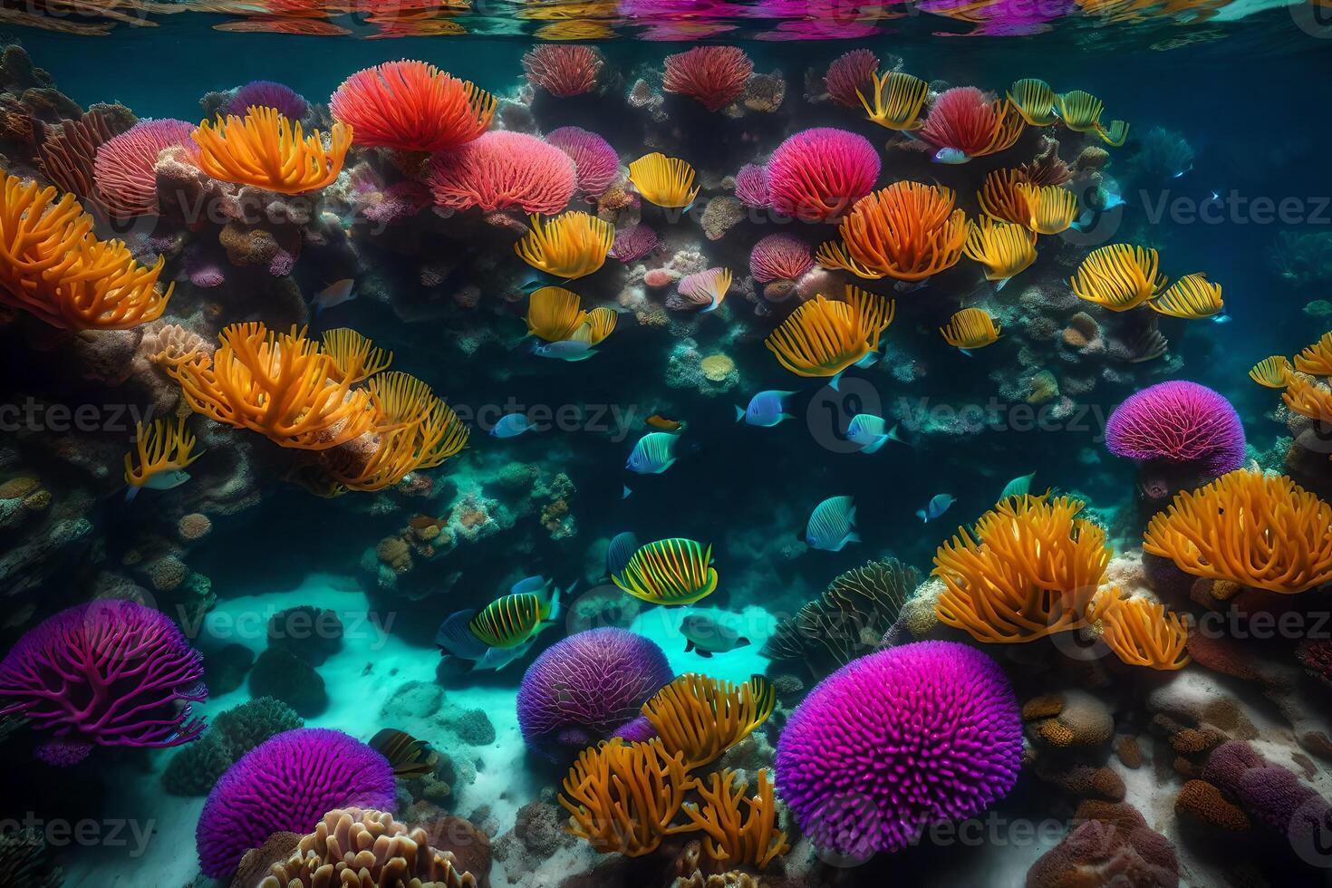 Colorful coral reef with fish and other sea life photo
