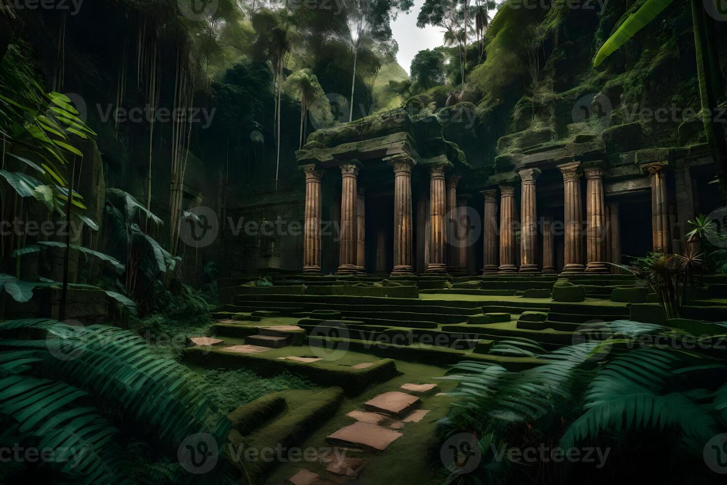 The ruins of an ancient temple in the jungle photo