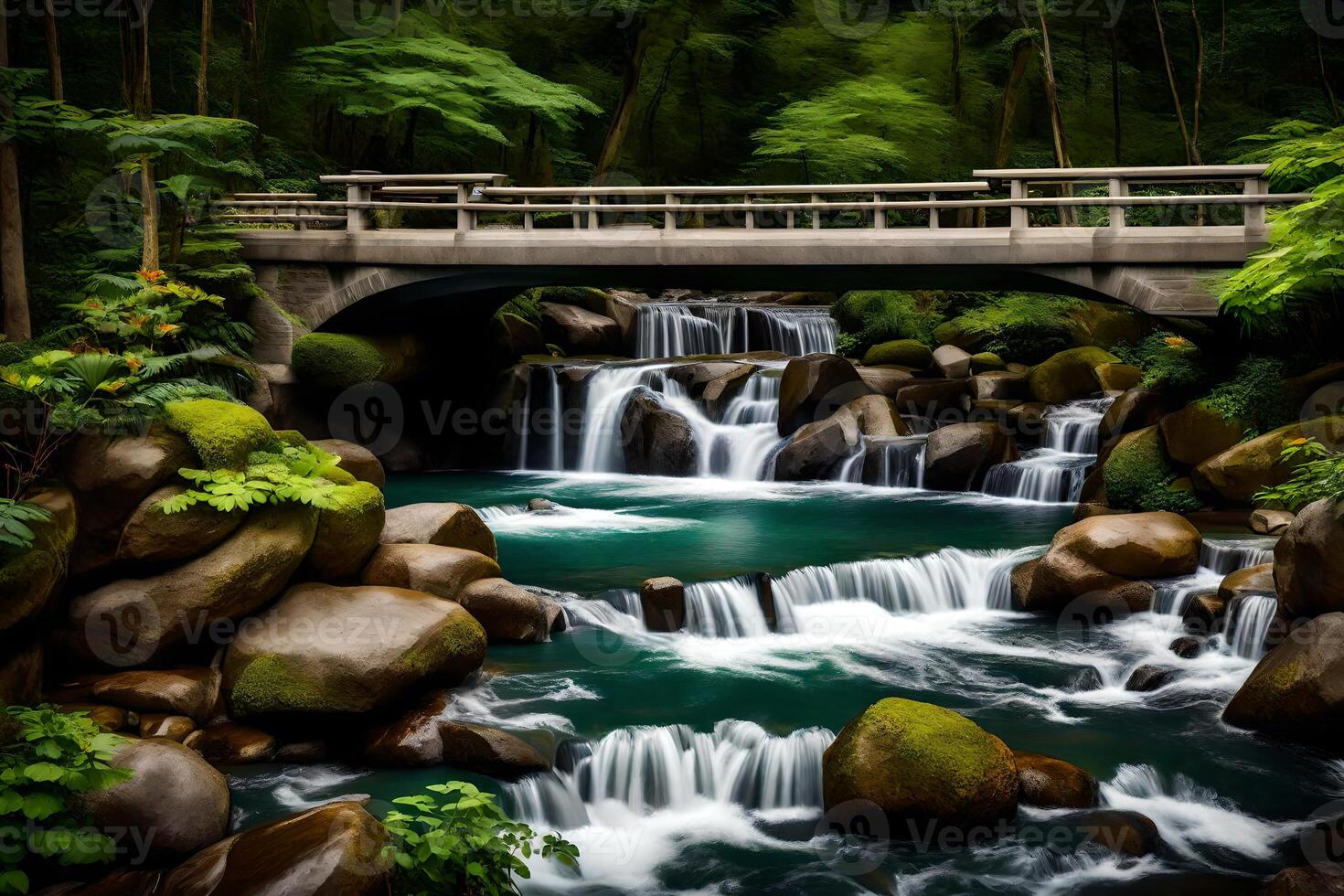 A bridge over a stream in the woods photo