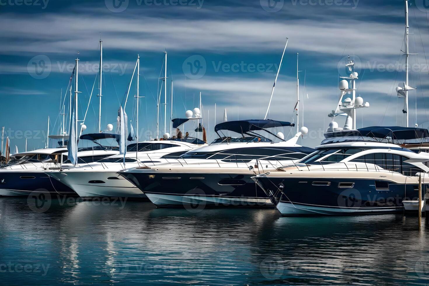 A group of boats docked at a marina photo