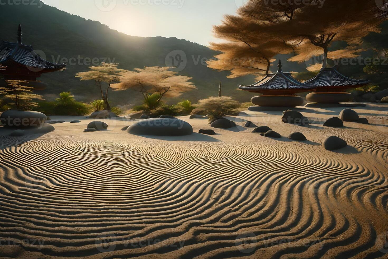 A sand dune with rocks and trees in the background photo