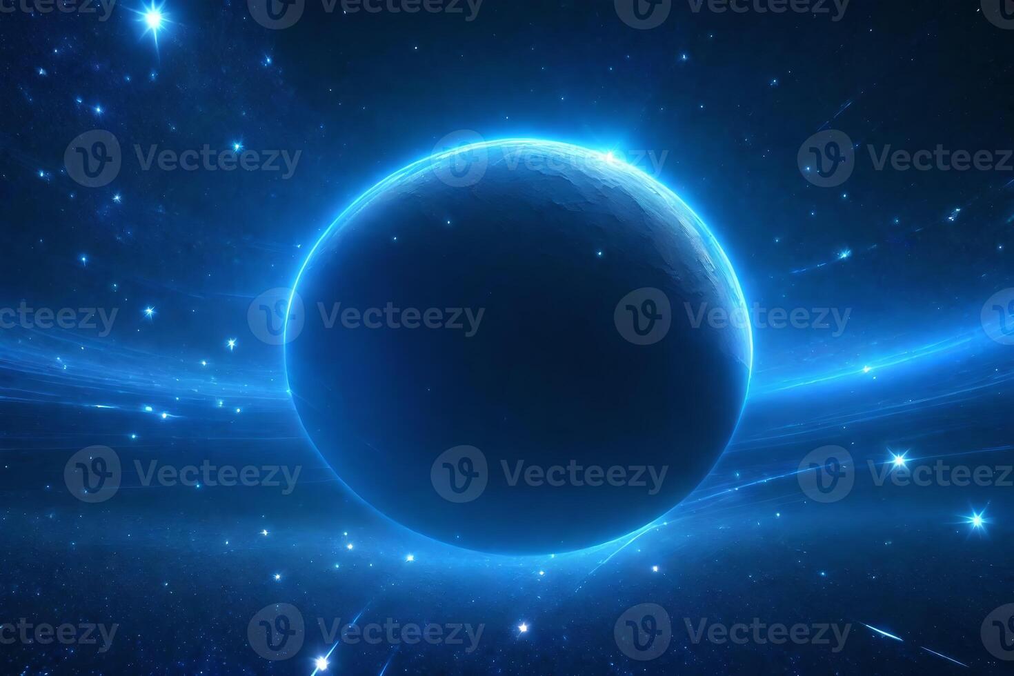 Blue planet in space with stars photo