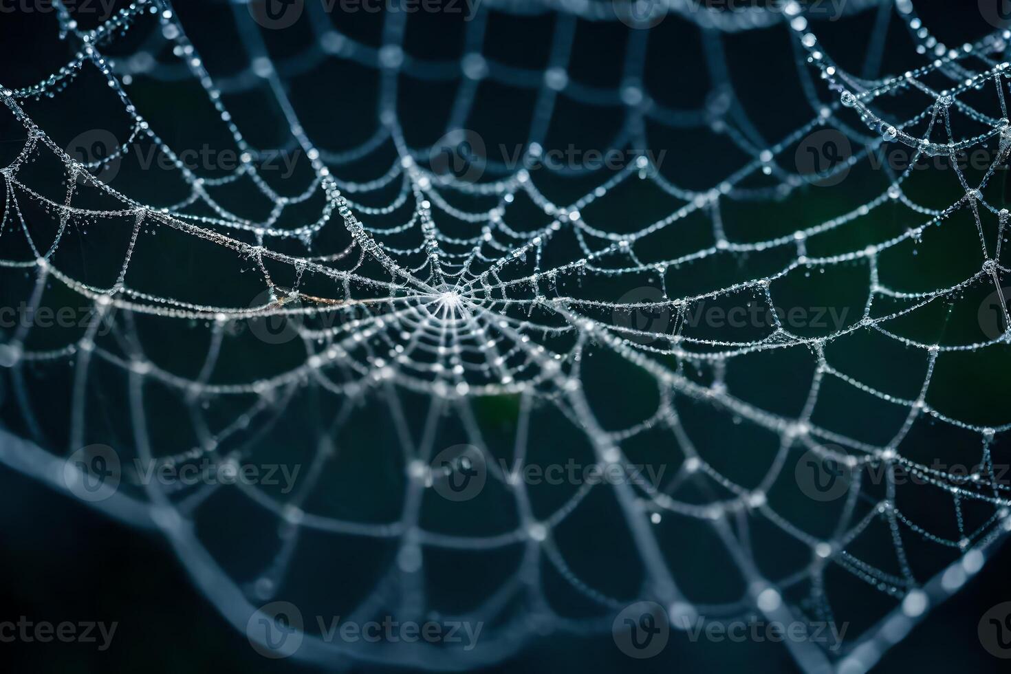 A spider web with dew drops on it photo