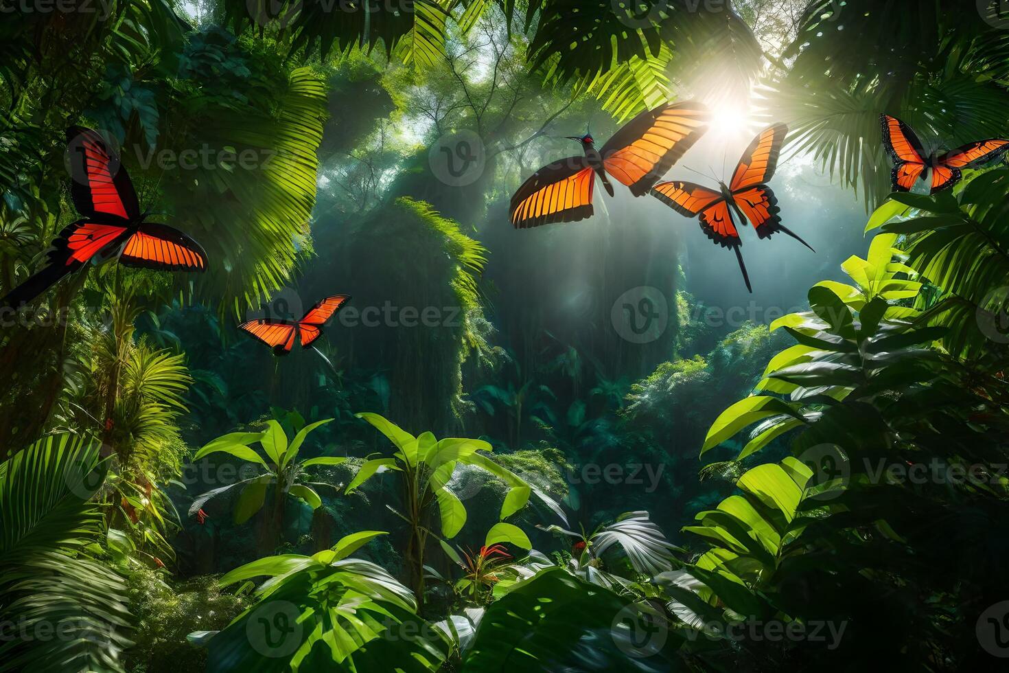 Butterflies flying in the jungle photo