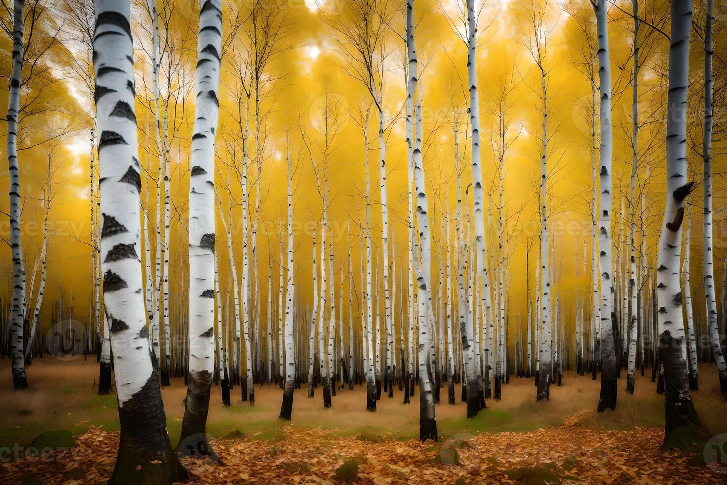 A forest of birch trees in autumn photo