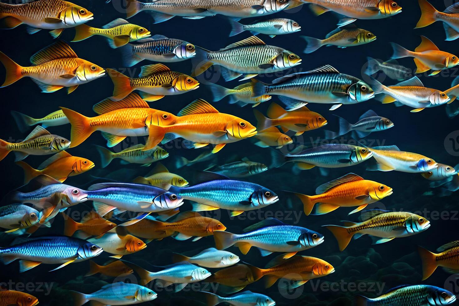 A large group of colorful fish swimming in the ocean photo