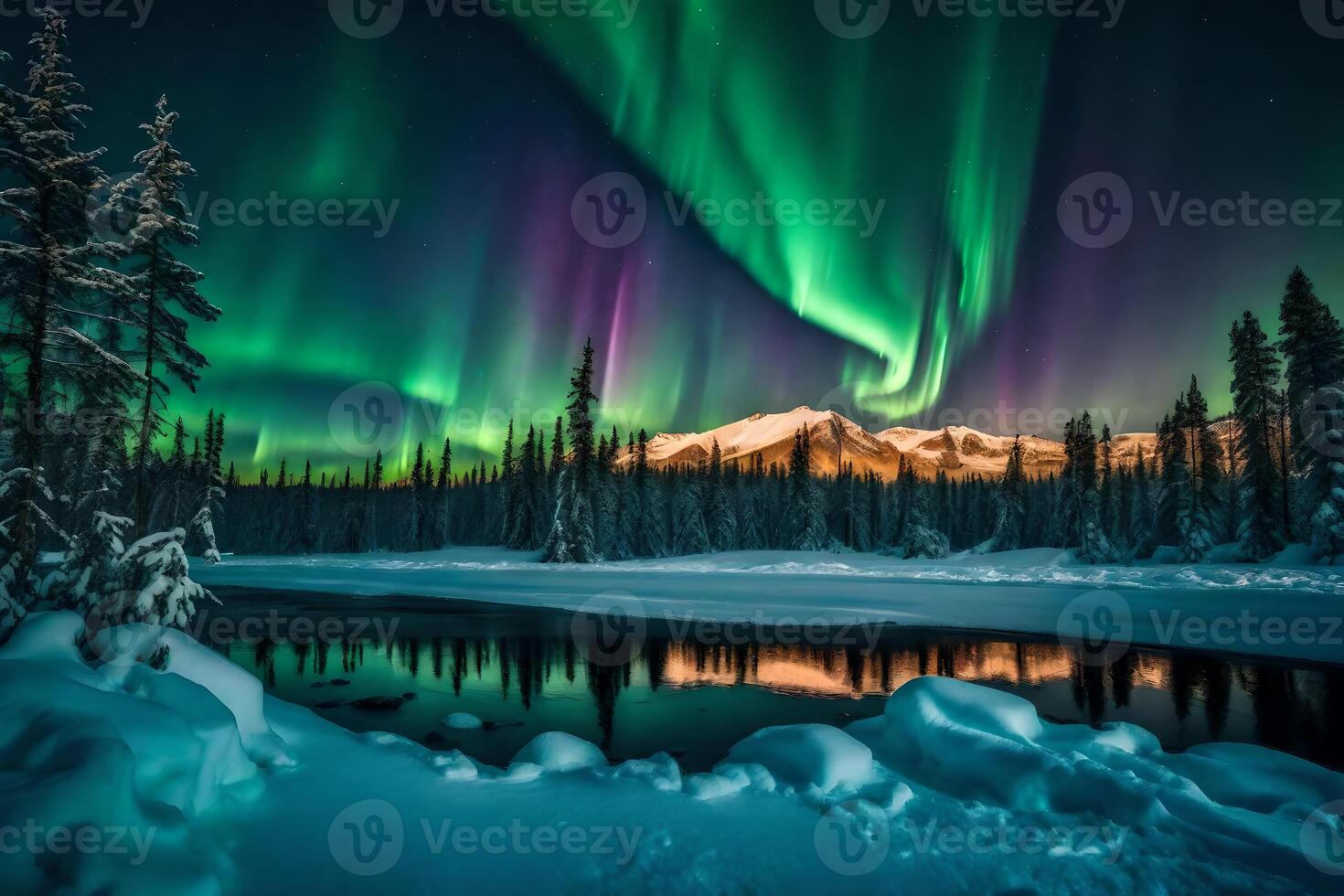 Aurora borealis over the mountains photo