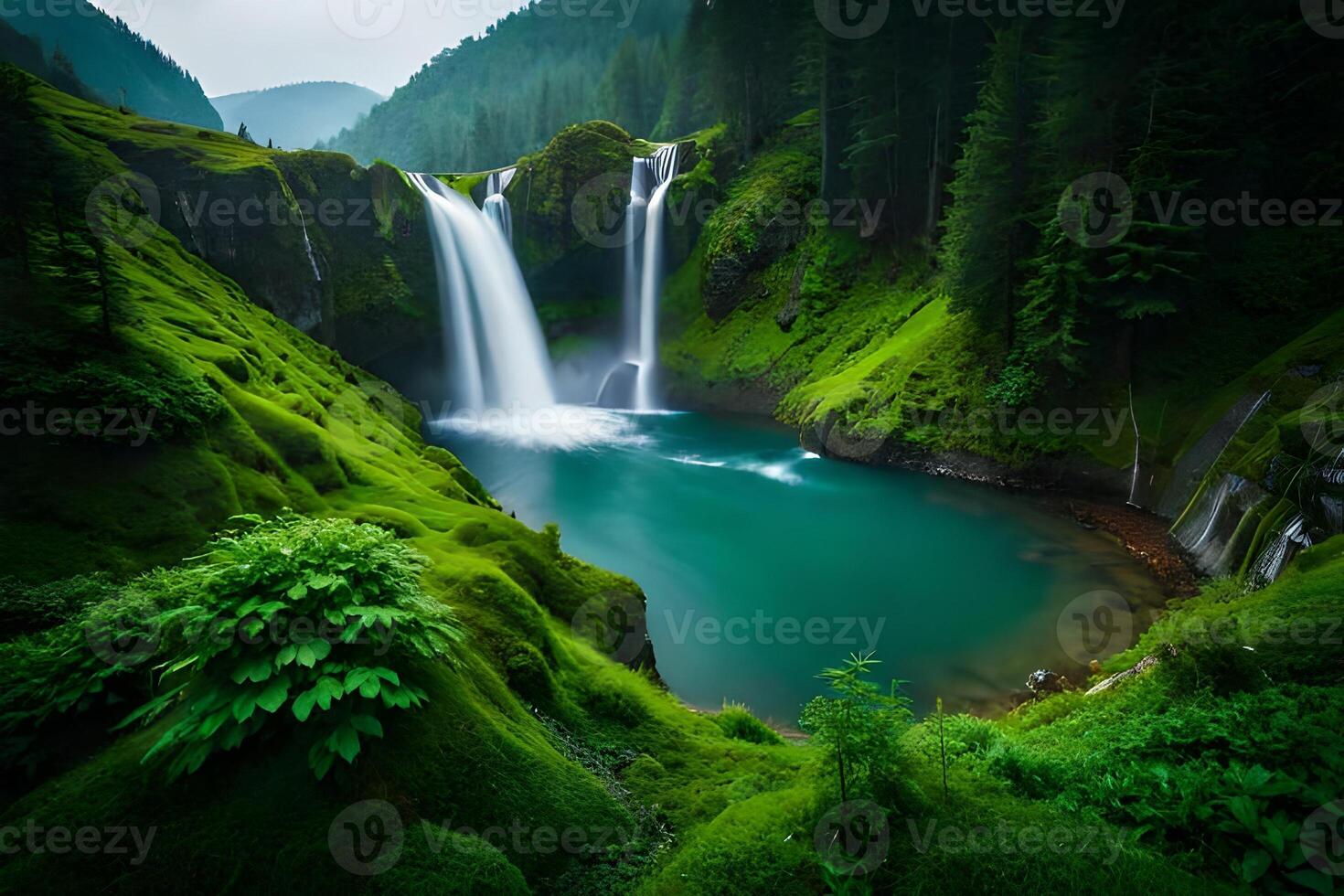 Beautiful waterfall in the forest photo