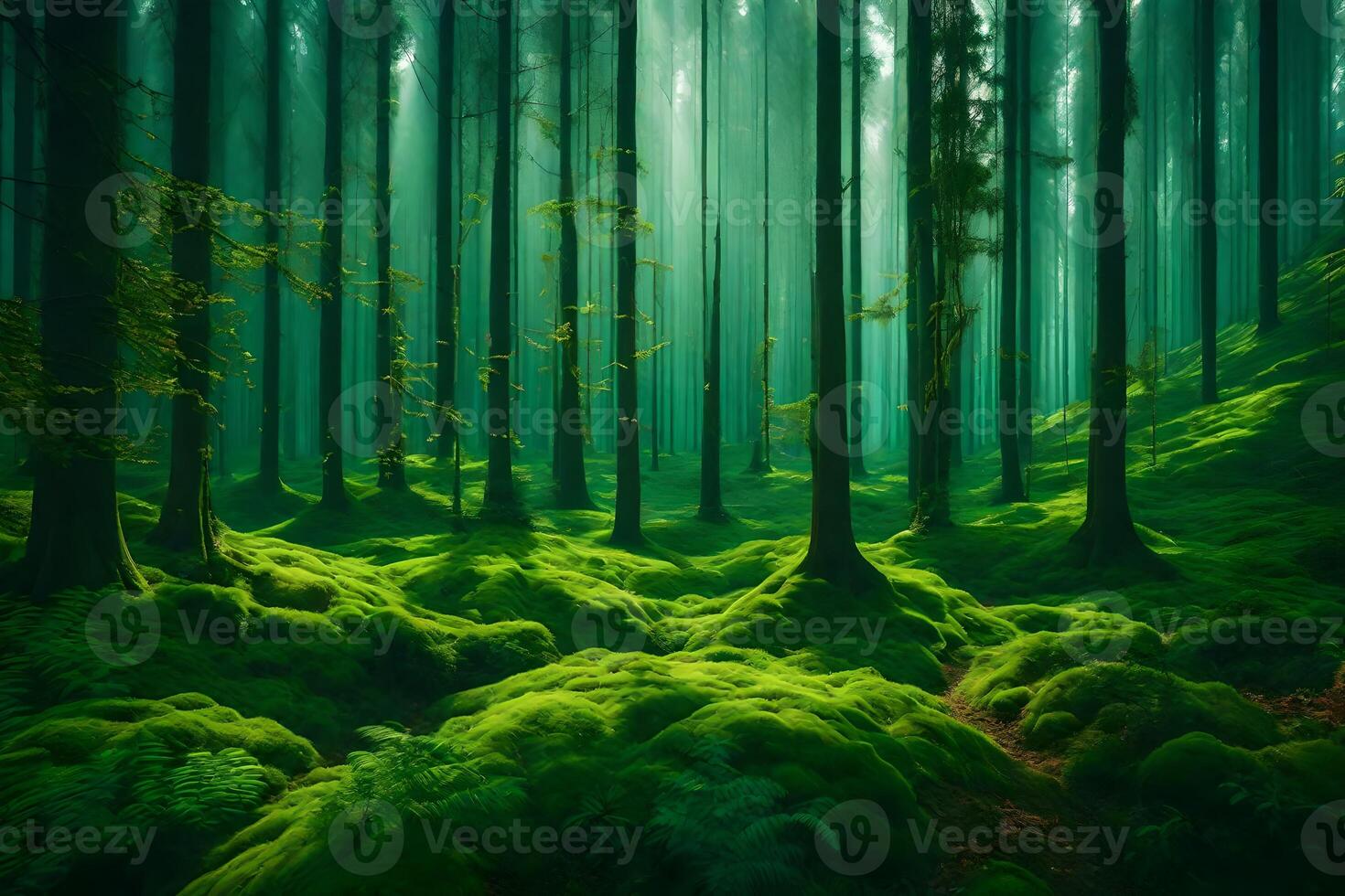 A green forest with trees and moss photo