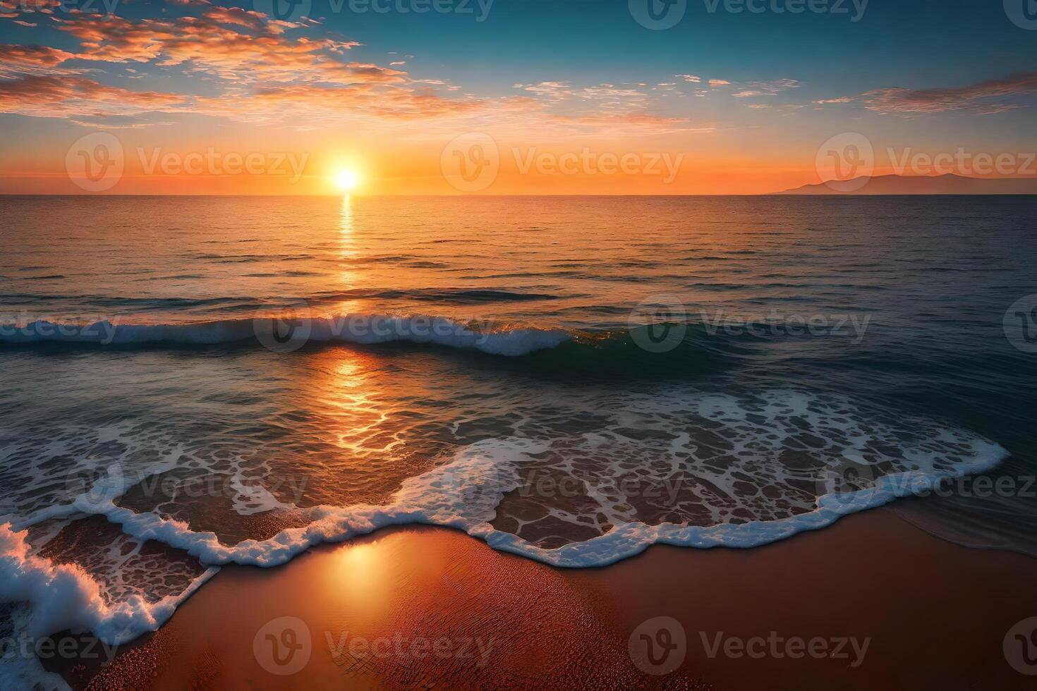 The sun setting over the ocean in a beautiful sunset photo