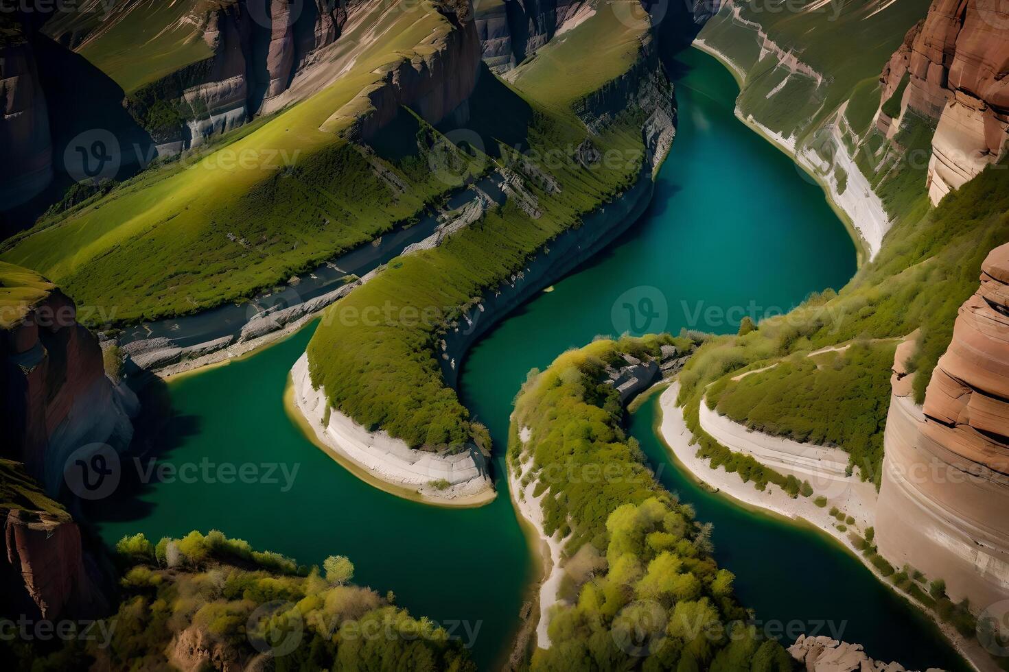 A river flowing through a canyon in the mountains photo