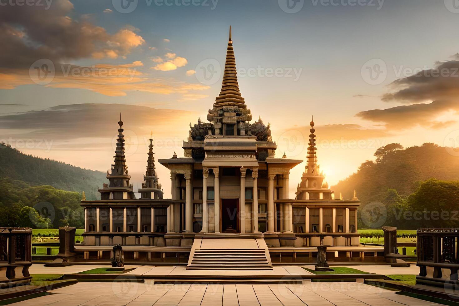 The temple at sunset in thailand photo