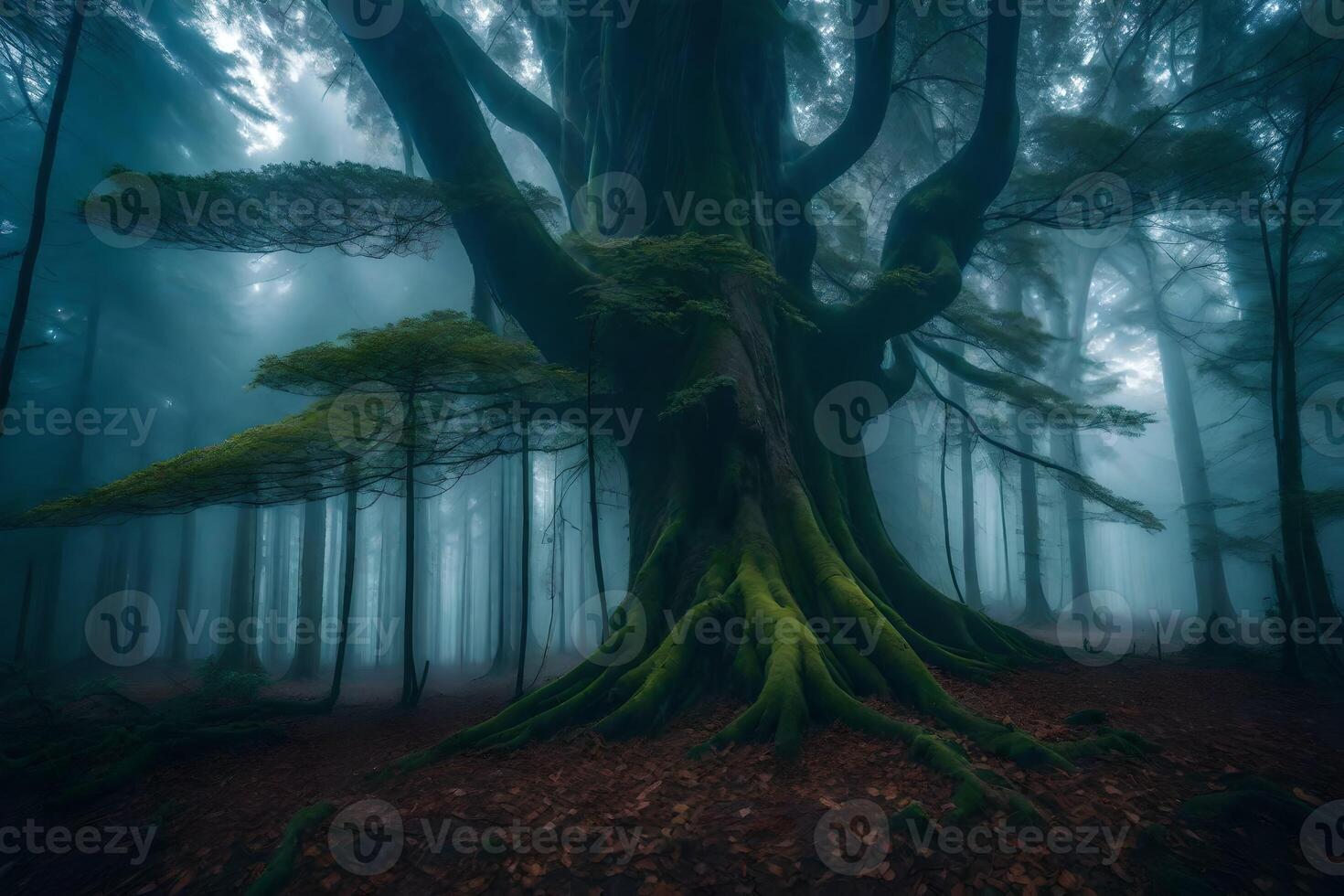 A large tree in the middle of a forest photo