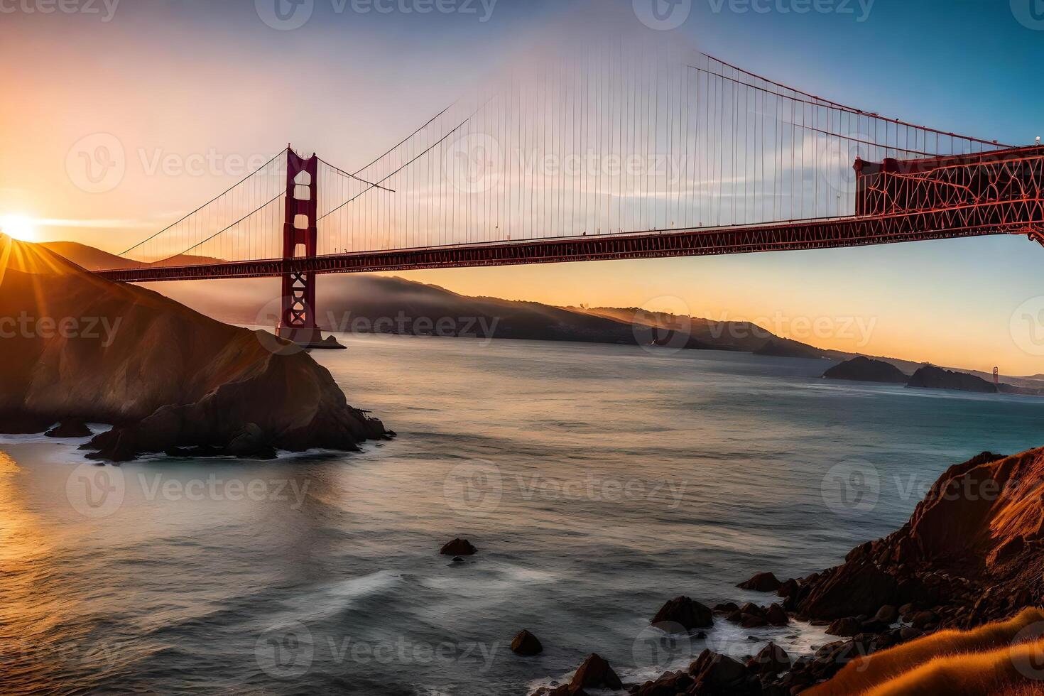 The golden gate bridge at sunset in san francisco photo