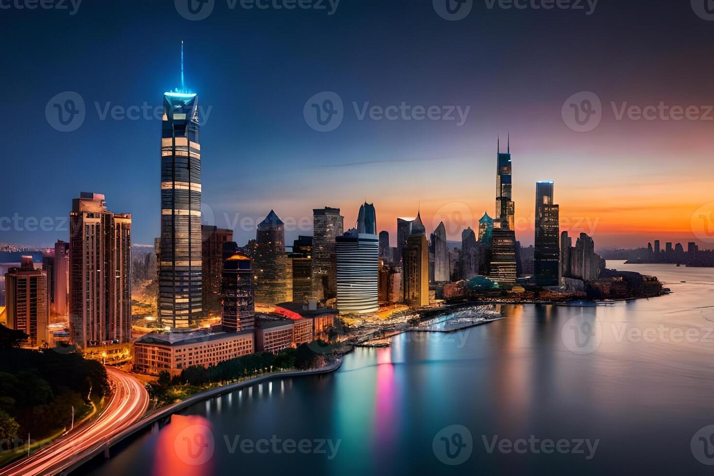 The shanghai skyline at dusk photo
