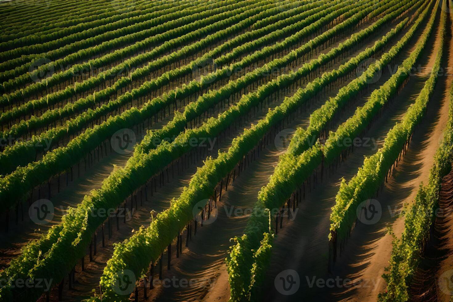 An aerial view of rows of green grapes photo