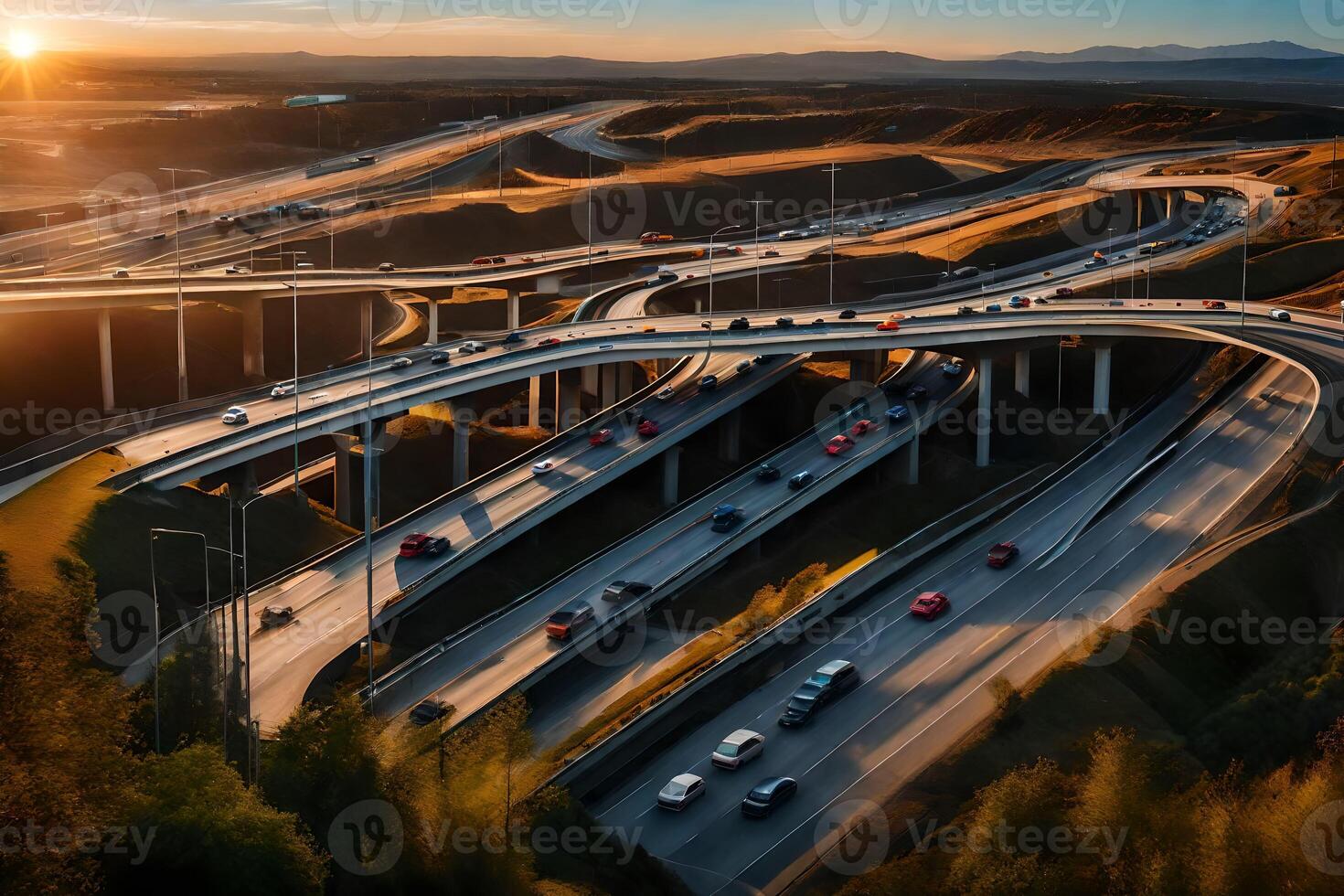 A highway with many cars driving on it photo