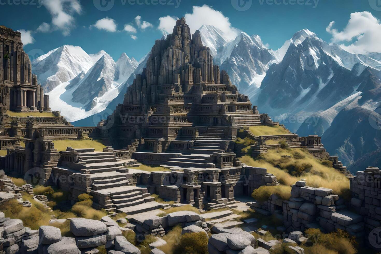 The ruins of a temple in the mountains photo