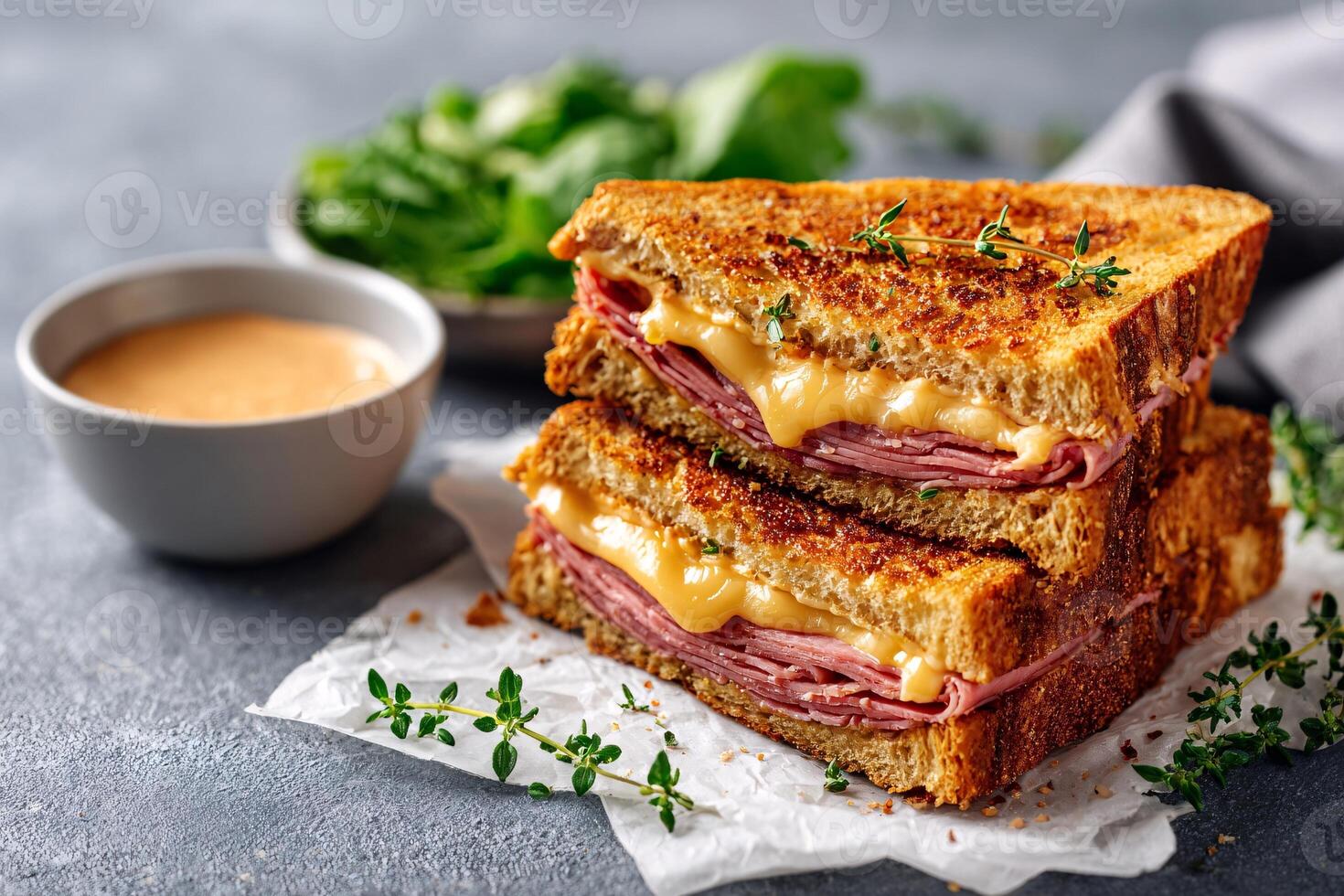 tempting reuben sandwich in the sunny corner on a light gray background photo
