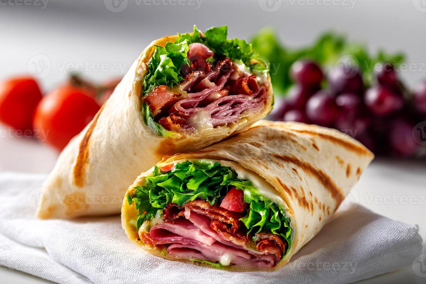 tempting sandwich wrap in the industrial corner on a white background photo