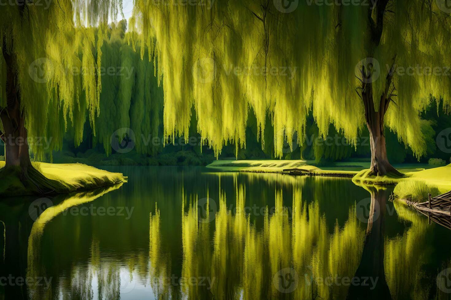 A river with trees and water reflection photo