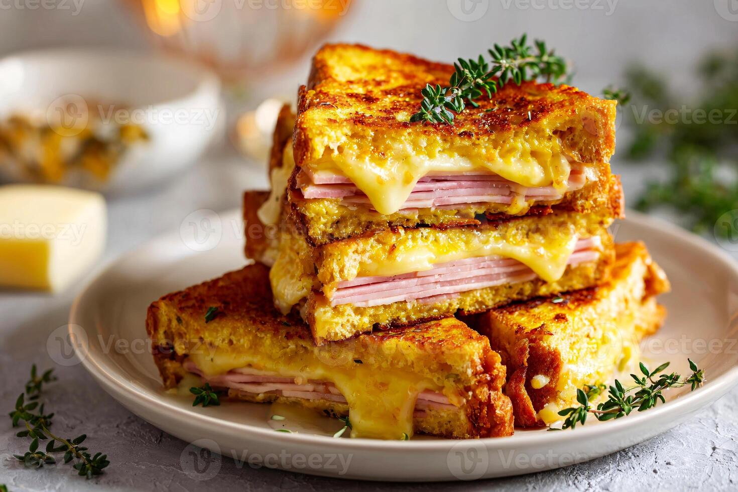 tempting monte cristo sandwich in the cozy corner on a white background photo