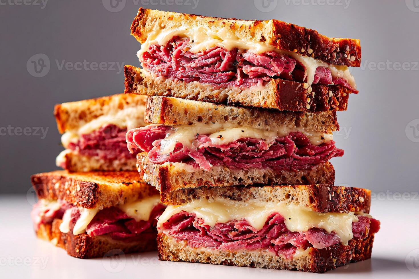 tempting pastrami on rye in the industrial corner on a white background photo