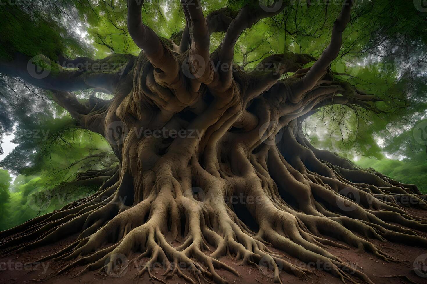 The roots of a tree in the forest photo