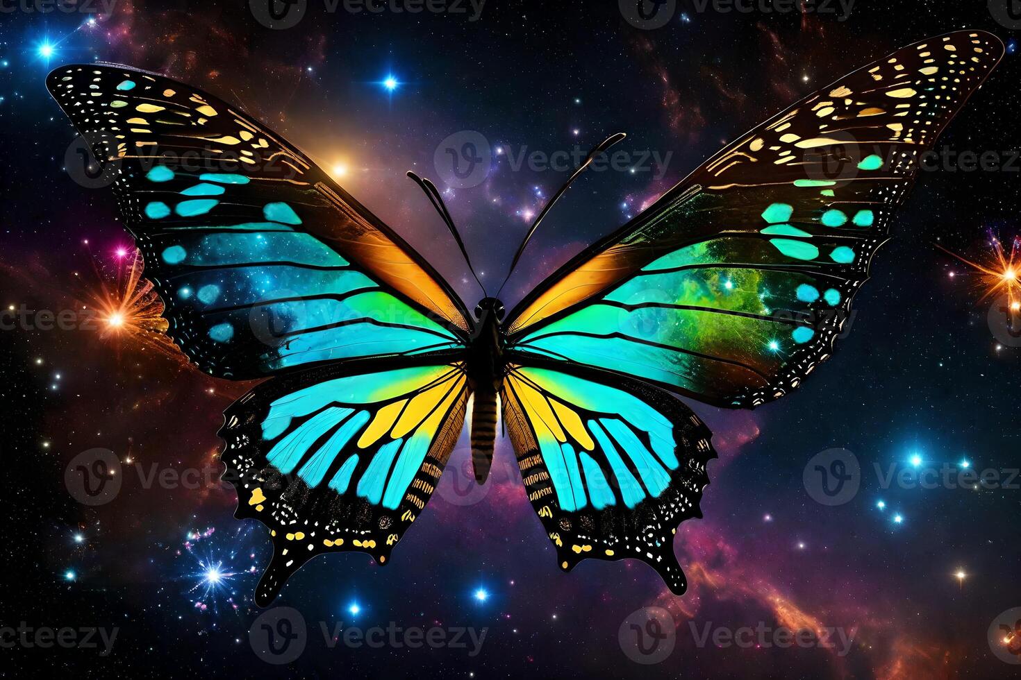 A colorful butterfly is flying in space photo