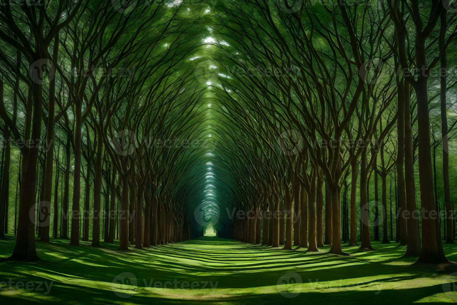 A tunnel of trees in the middle of a forest photo