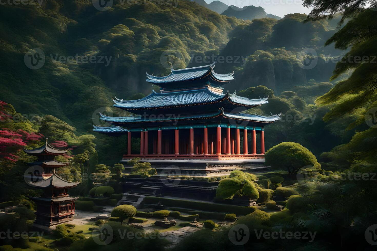 A chinese temple in the mountains photo